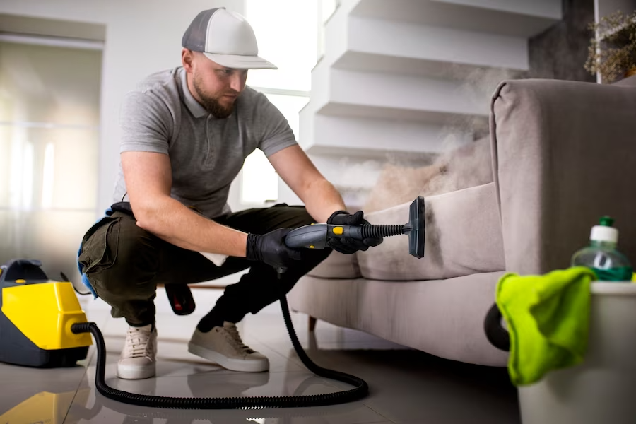 man doing professional home cleaning service